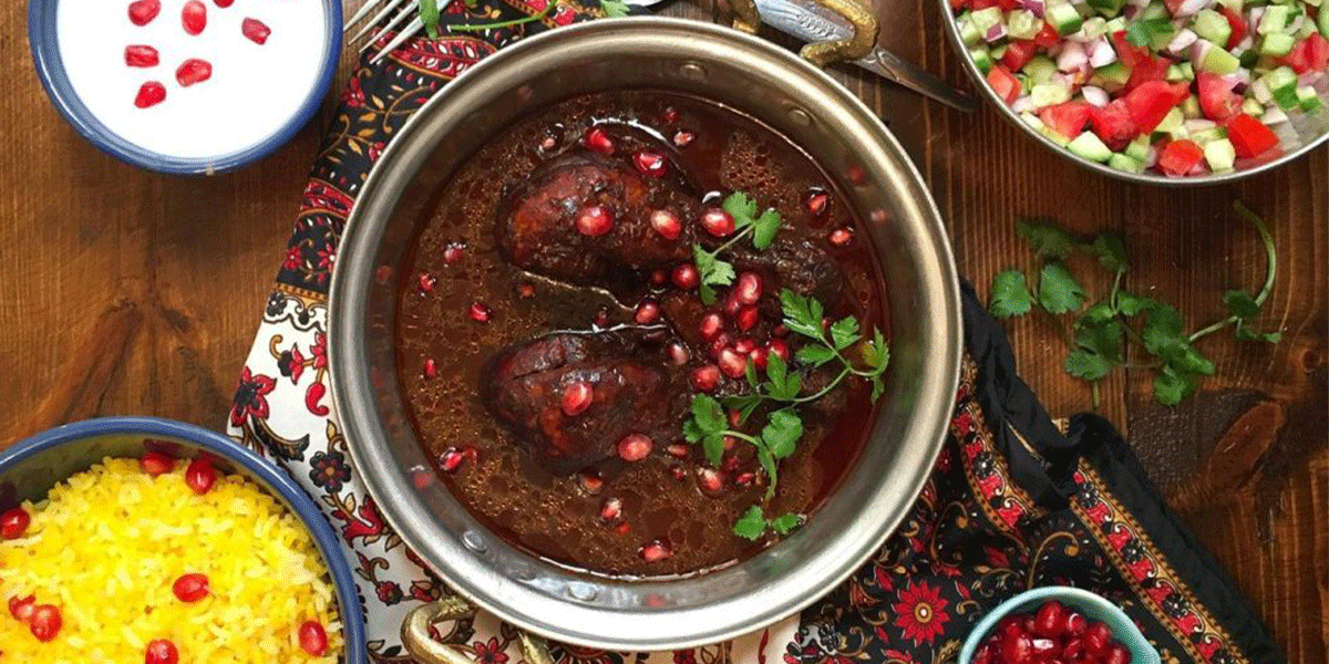 Fesenjan with duck in pomegranate and walnut sauce