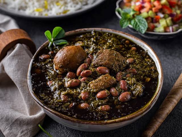Ghormeh Sabzi herb stew with kidney beans and dried lime