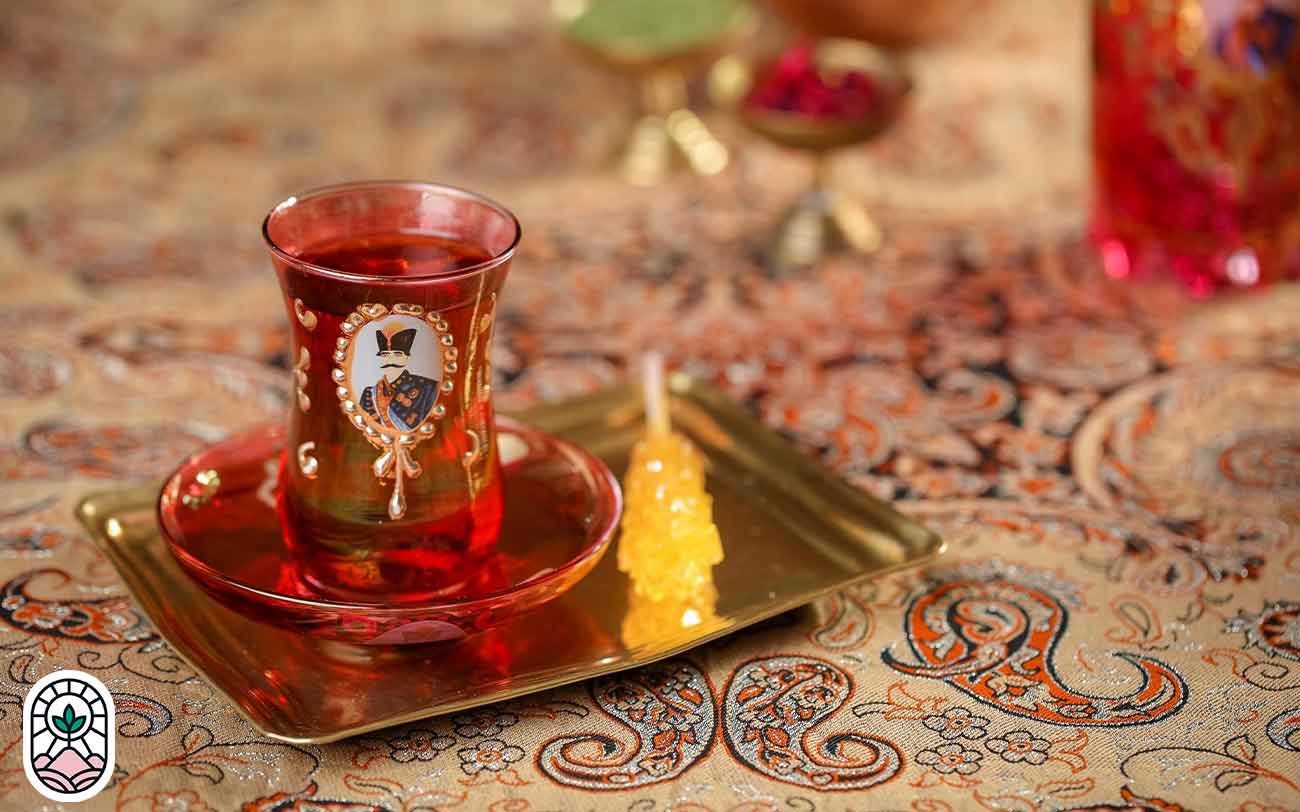 Persian tea served with rock candy